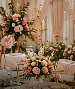 An elegant floral centrepiece on a wedding table